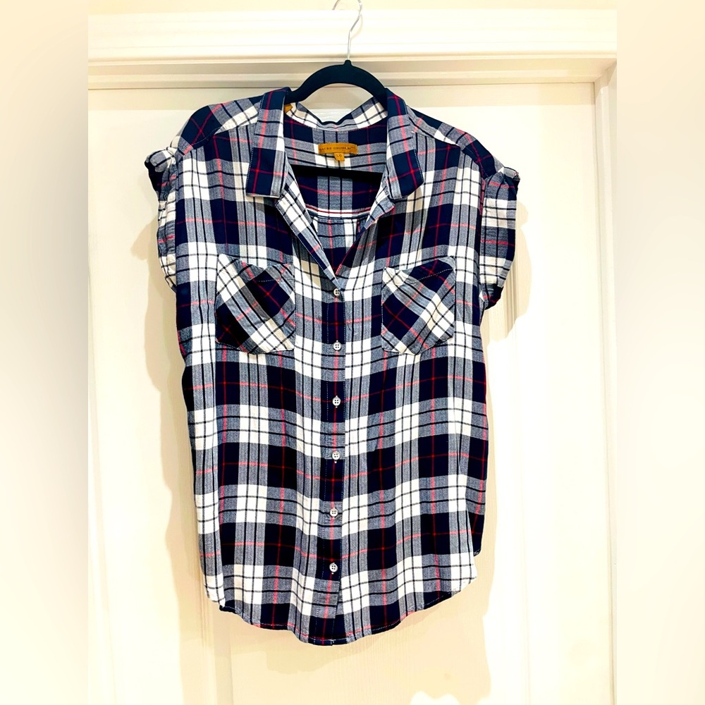 JACHS Girlfriend Black and White Blouse Cap Sleeve Mandarin Collar - Picture 3 of 7